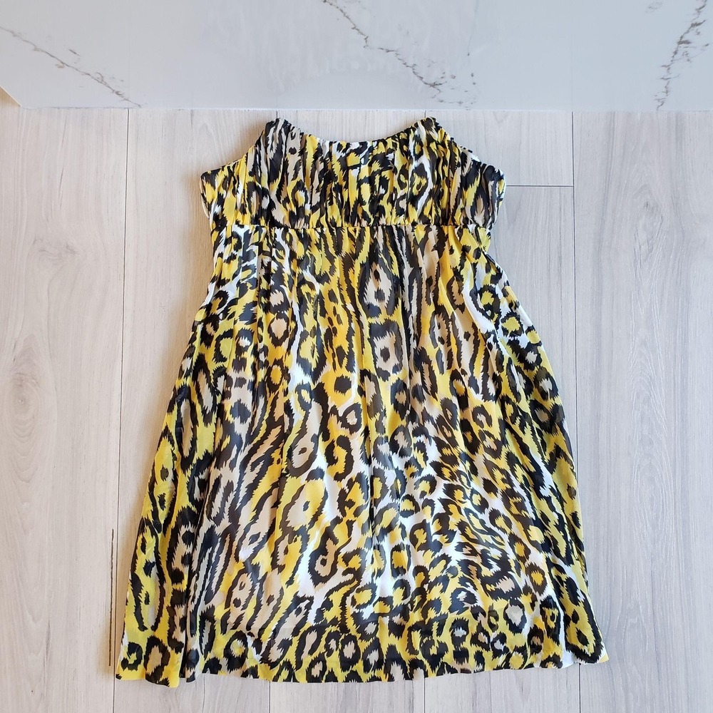 Flora Kung Freddy Dress Womens 6 Yellow Animal Print Silk Chiffon Fit Flare Mini
